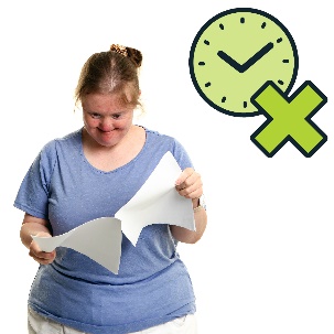 A woman reading a document and a clock with a cross on it.