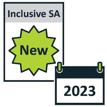 Inclusive SA document with a new icon on it. Next to it is a calendar that has '2023' on it.