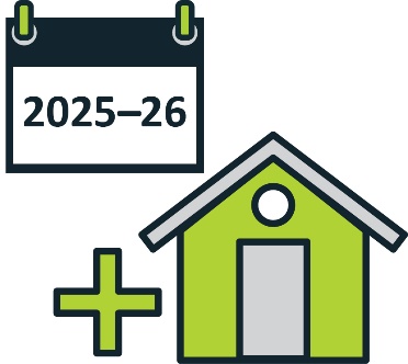 An icon for changing places with a plus icon and a calendar with '2025-26' on it.