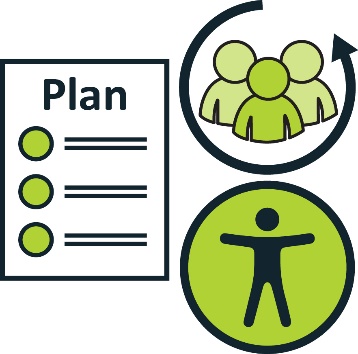 A plan document next to icons for inclusive and accessible.