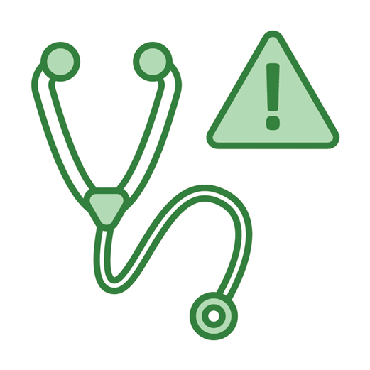 A stethoscope and a problem icon.