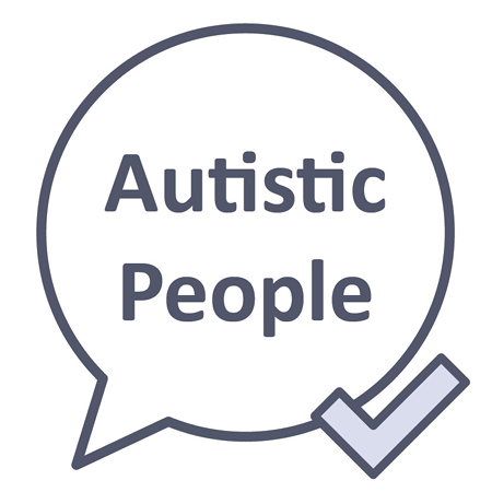 A speech bubble showing the words 'Autistic People'. There is a tick on it.