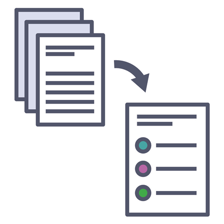 A long document with an arrow pointing to a shorter Easy Read document.